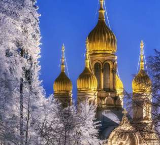 Russian Orthodox Church Saint Elizabeth Wiesbaden Neroberg Germany Night Winter